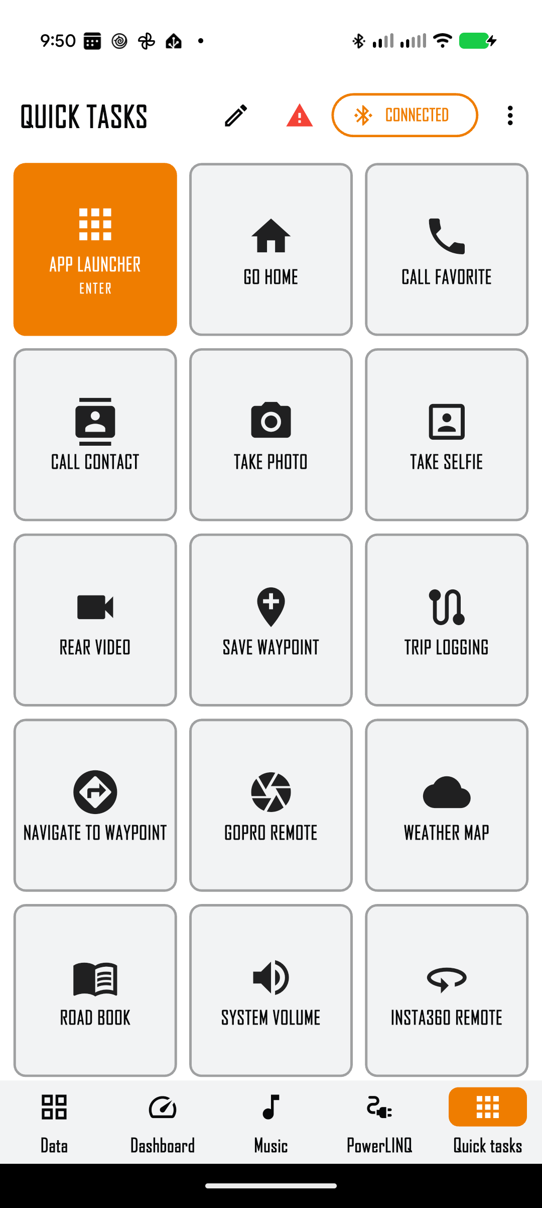 Customizable WunderLINQ Quick Tasks grid