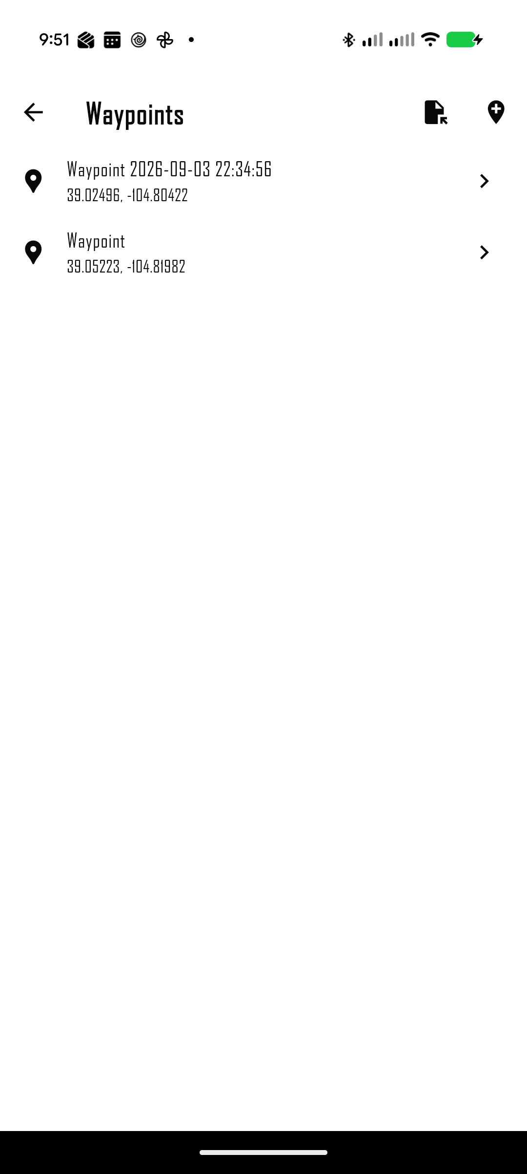 WunderLINQ saved waypoint list